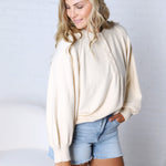 Presley Henley Balloon Sleeve Sweater Top - Ivory