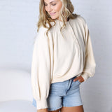 Presley Henley Balloon Sleeve Sweater Top - Ivory
