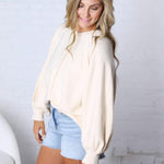 Presley Henley Balloon Sleeve Sweater Top - Ivory