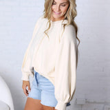 Presley Henley Balloon Sleeve Sweater Top - Ivory