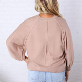 Presley Henley Balloon Sleeve Sweater Top - Taupe