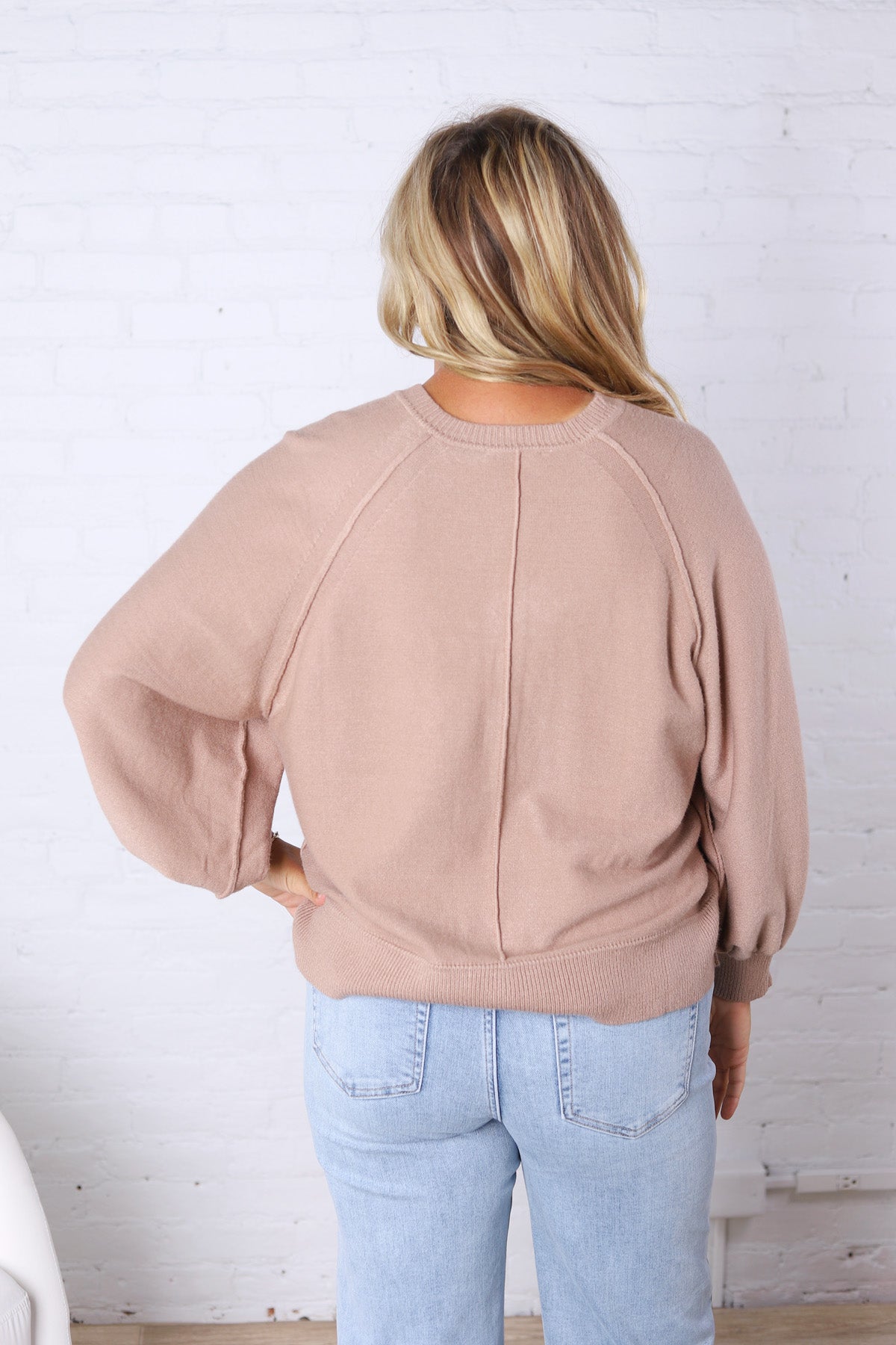 Presley Henley Balloon Sleeve Sweater Top - Taupe