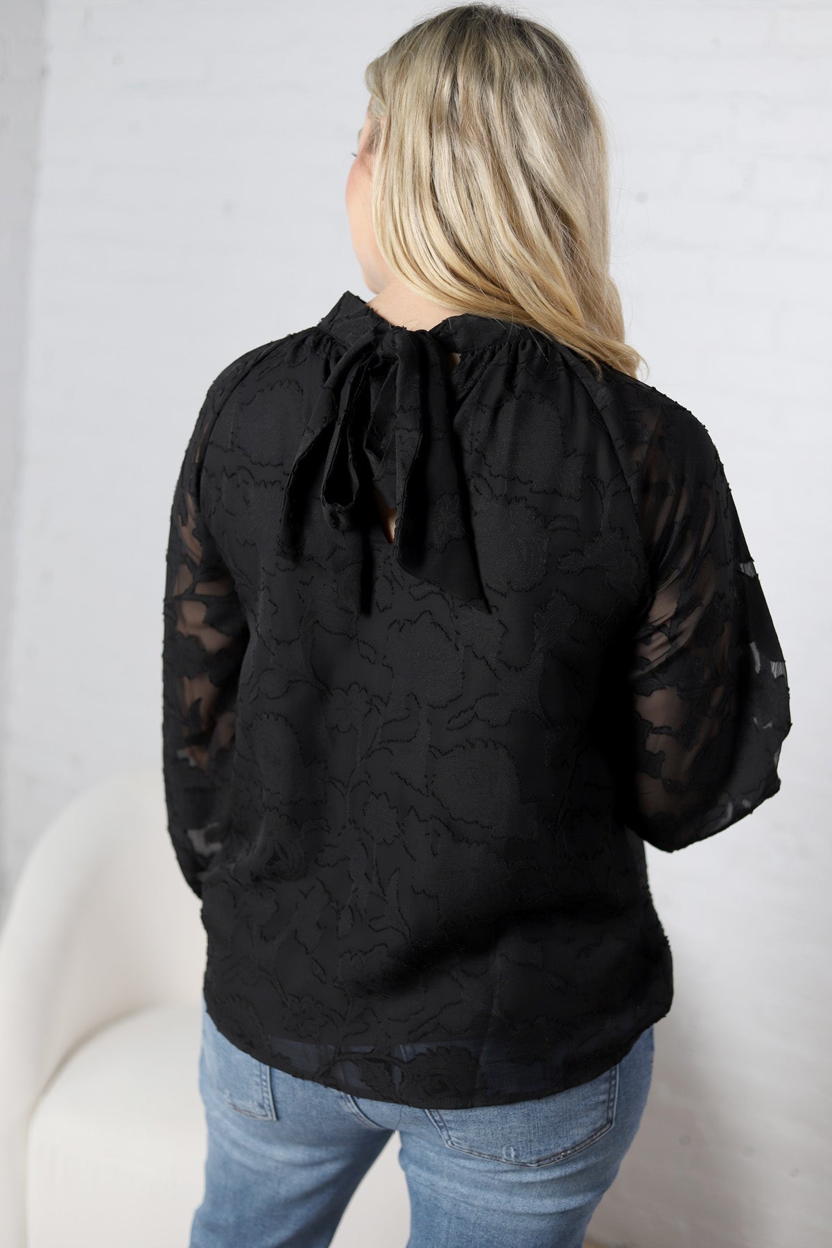 Prielle Textured Blouse - Black