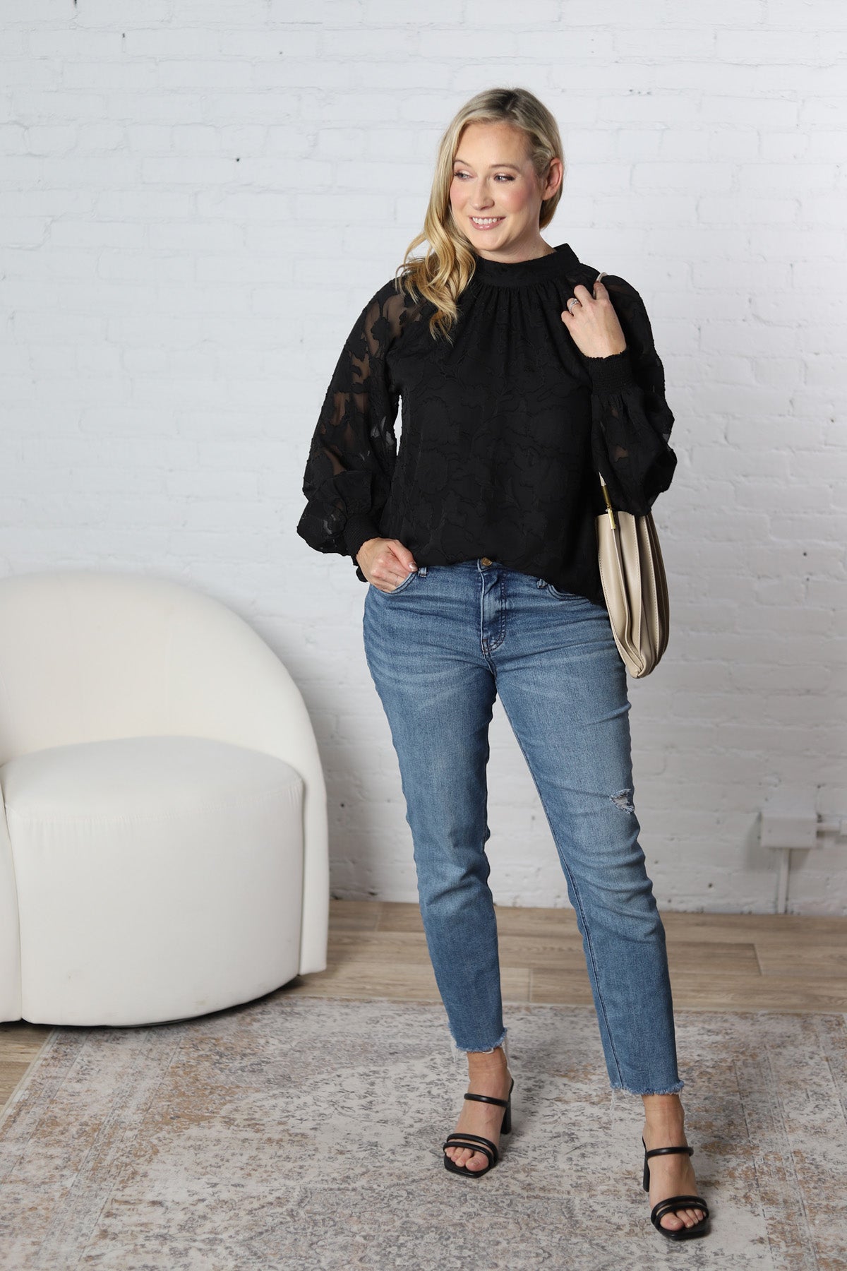 Prielle Textured Blouse - Black