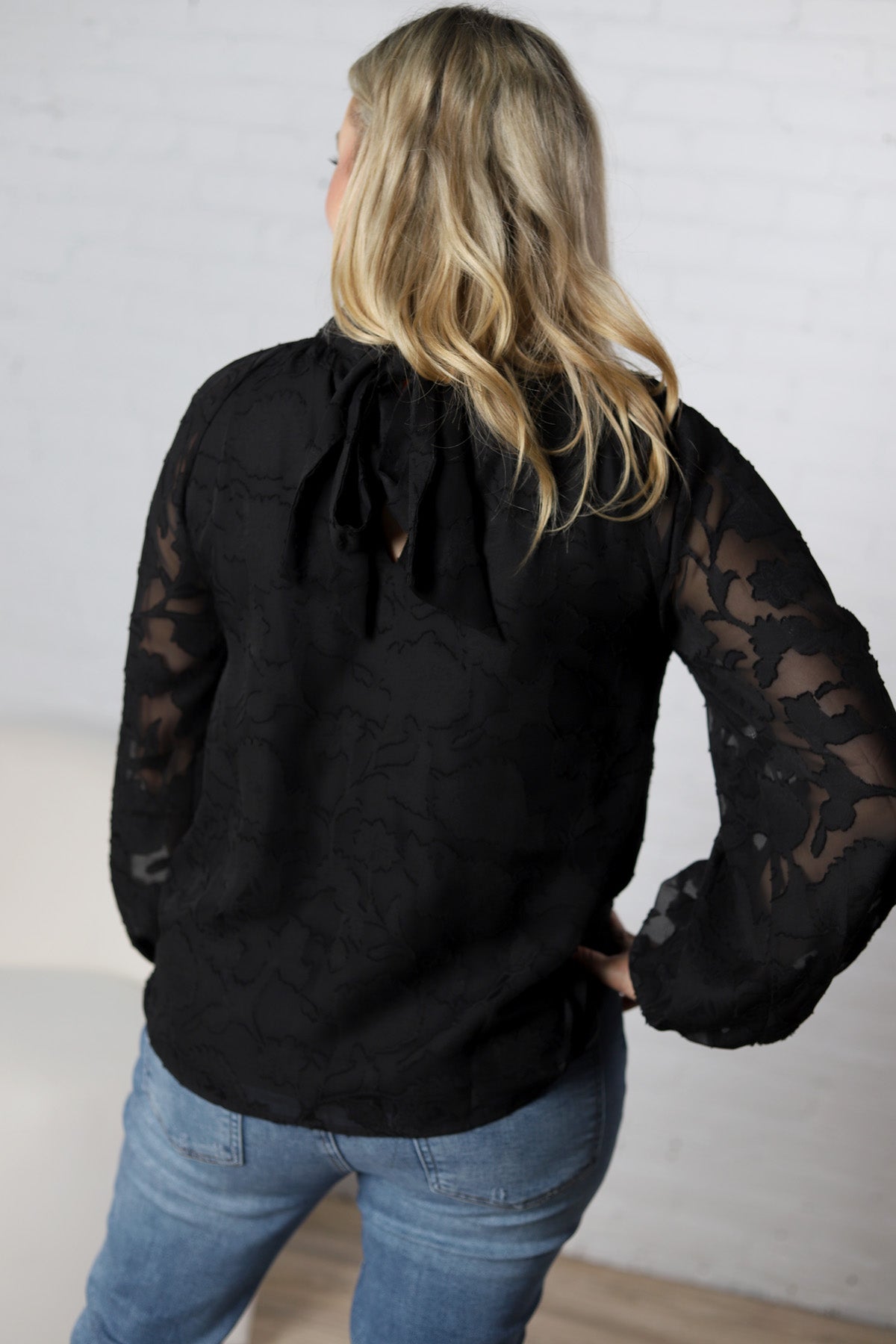 Prielle Textured Blouse - Black