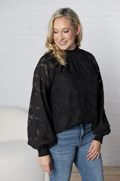 Prielle Textured Blouse - Black