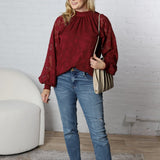 Prielle Textured Blouse - Burgundy