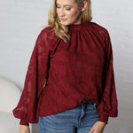 Prielle Textured Blouse - Burgundy