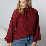 Prielle Textured Blouse - Burgundy