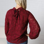 Prielle Textured Blouse - Burgundy