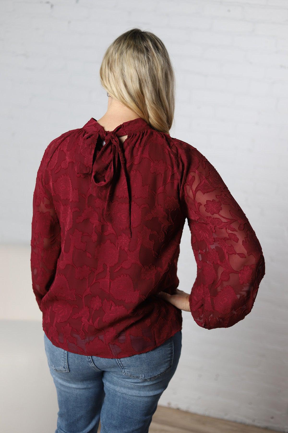 Prielle Textured Blouse - Burgundy