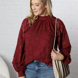 Prielle Textured Blouse - Burgundy