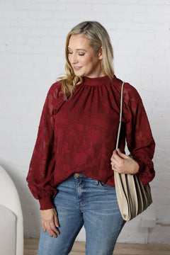 Prielle Textured Blouse - Burgundy