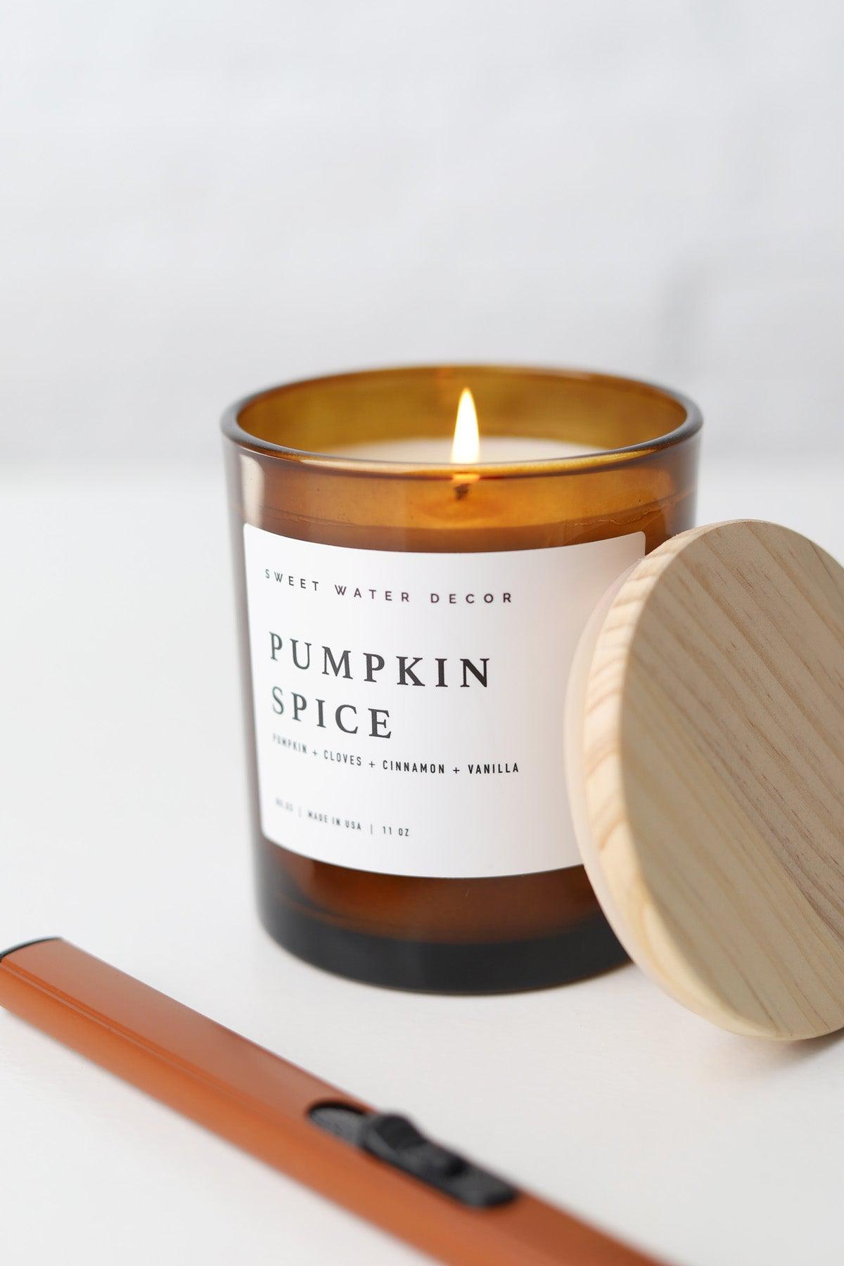 Pumpkin Spice 11 Oz Soy Candle - Amber Jar Wooden Lid