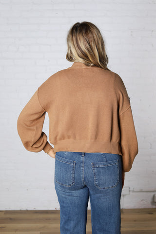 Quincy Layering Balloon Waffle Cardigan - Camel
