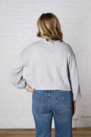 Quincy Layering Balloon Waffle Cardigan - Grey