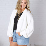 Quincy Layering Balloon Waffle Cardigan - Ivory