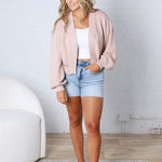 Quincy Layering Balloon Waffle Cardigan - Rose