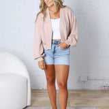 Quincy Layering Balloon Waffle Cardigan - Rose