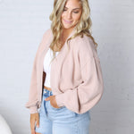 Quincy Layering Balloon Waffle Cardigan - Rose