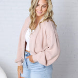 Quincy Layering Balloon Waffle Cardigan - Rose