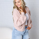 Quincy Layering Balloon Waffle Cardigan - Rose