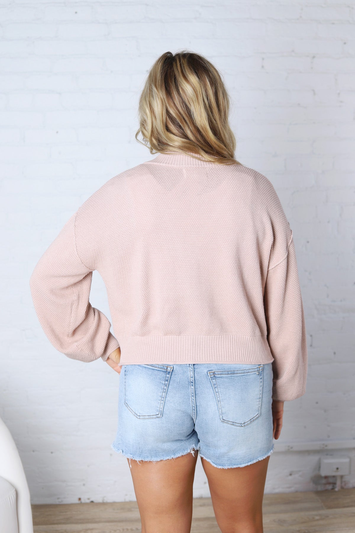 Quincy Layering Balloon Waffle Cardigan - Rose