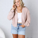 Quincy Layering Balloon Waffle Cardigan - Rose