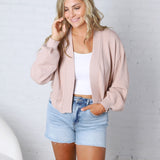 Quincy Layering Balloon Waffle Cardigan - Rose