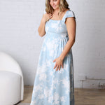 Quinelle Floral Square Neck Midi Dress - Blue