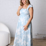 Quinelle Floral Square Neck Midi Dress - Blue