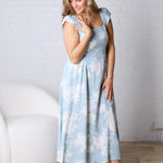 Quinelle Floral Square Neck Midi Dress - Blue