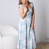 Quinelle Floral Square Neck Midi Dress - Blue