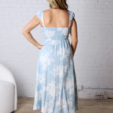Quinelle Floral Square Neck Midi Dress - Blue