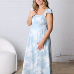 Quinelle Floral Square Neck Midi Dress - Blue