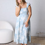 Quinelle Floral Square Neck Midi Dress - Blue