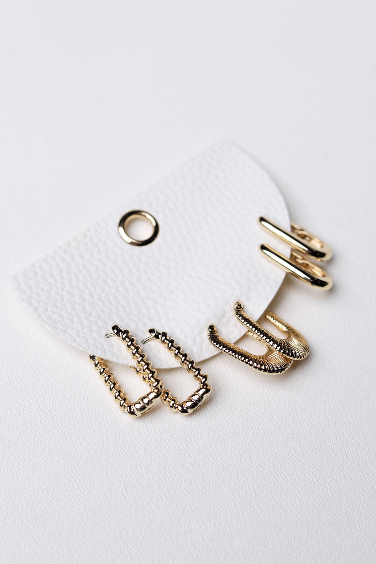 Quinn Mixed Rectangular Hoop Earrings Set - Gold