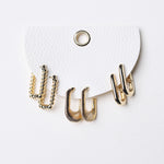 Quinn Mixed Rectangular Hoop Earrings Set - Gold