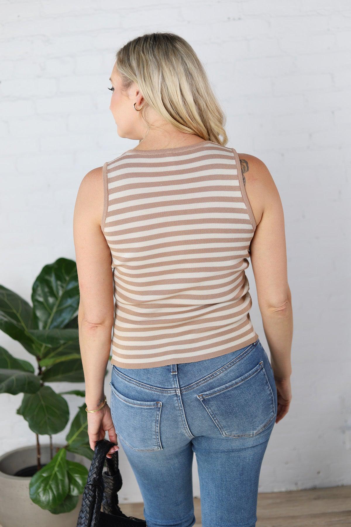 Raegyn Multi-Striped Sweater Tank - Mocha/Cream - FINAL SALE