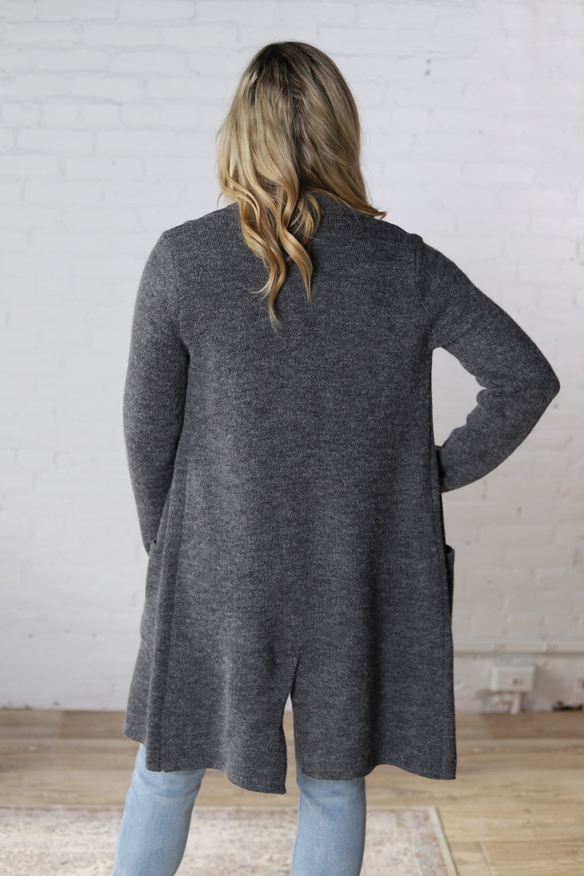 Raelle Open Basic Sweater Coat - Charcoal - FINAL SALE