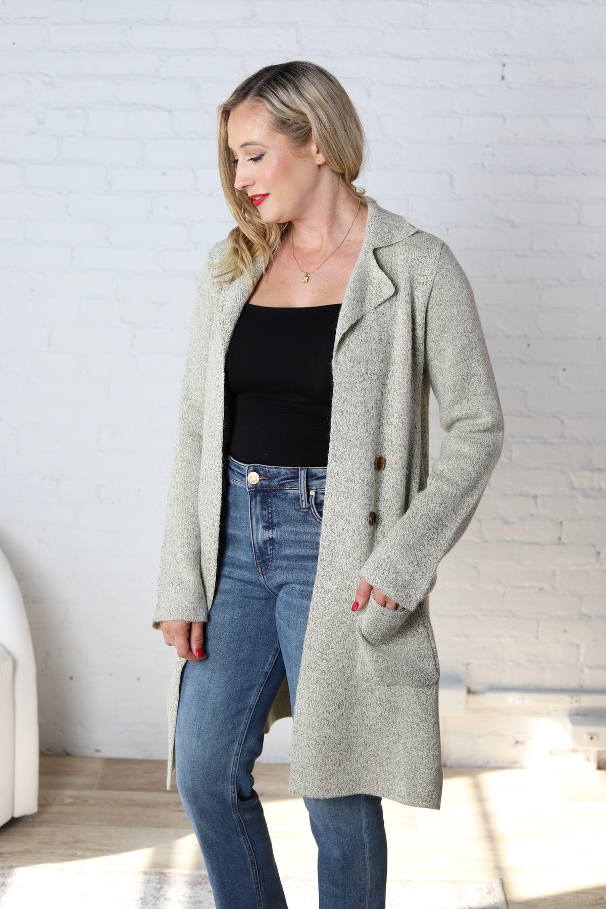 Raelle Open Basic Sweater Coat - Oatmeal