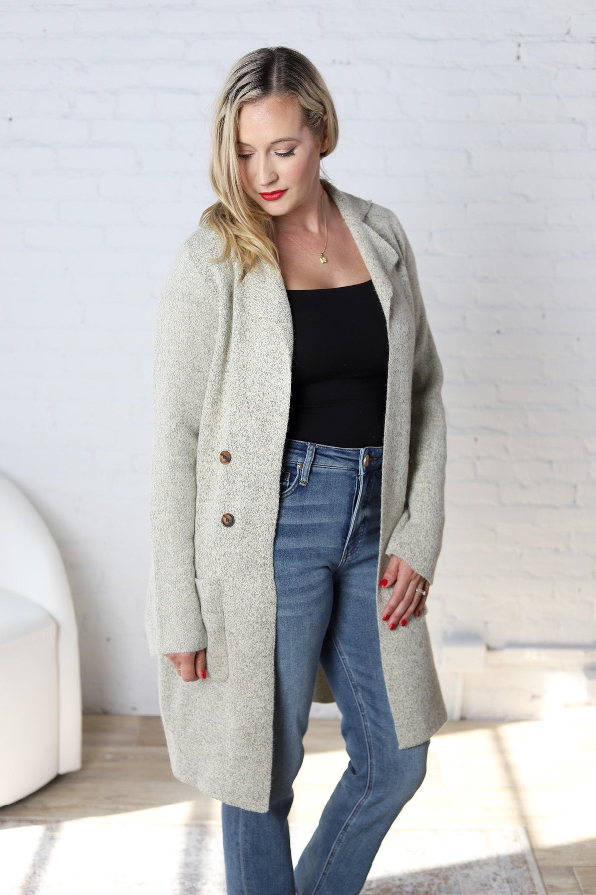 Raelle Open Basic Sweater Coat - Oatmeal