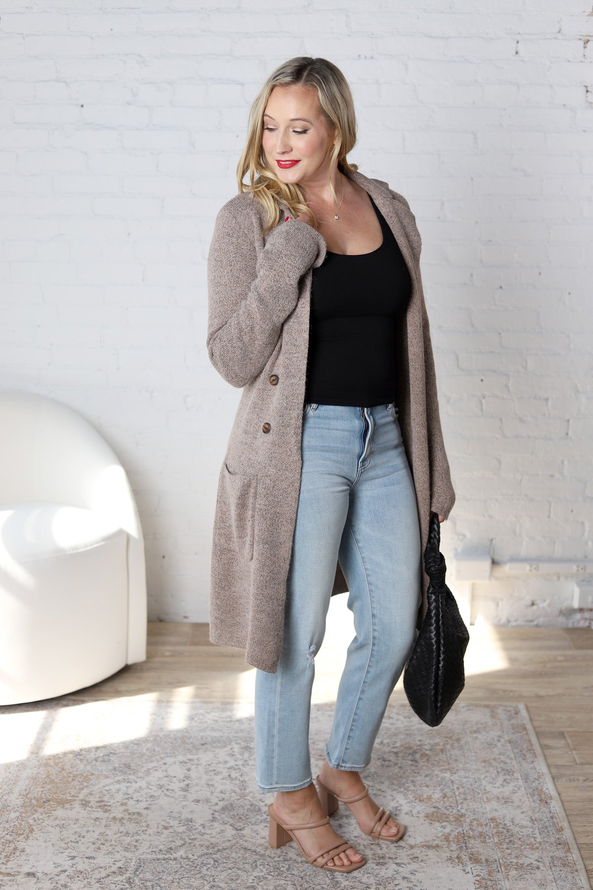 Raelle Open Basic Sweater Coat - Taupe