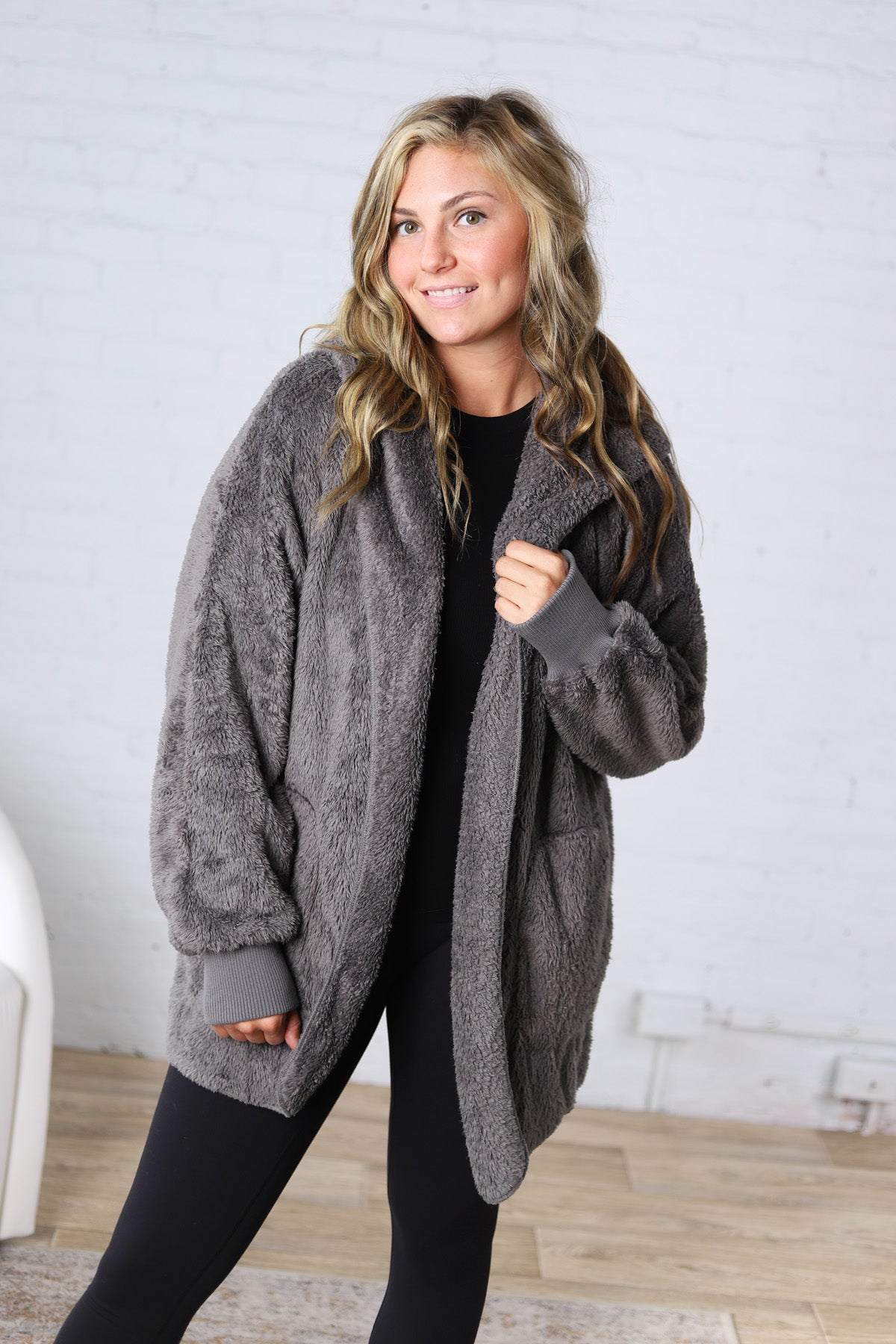 Raina Soft Faux Fur Jacket - Steel Grey