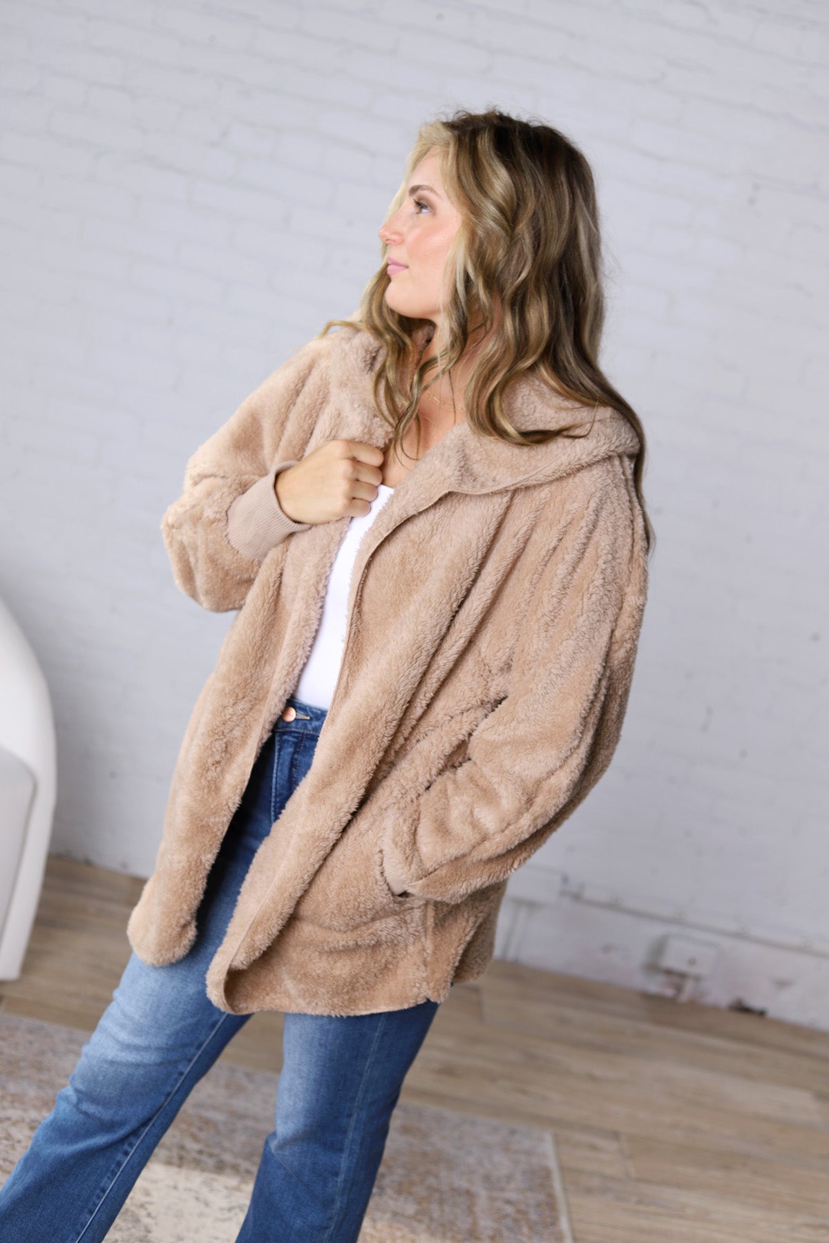 Raina Soft Faux Fur Jacket - Taupe