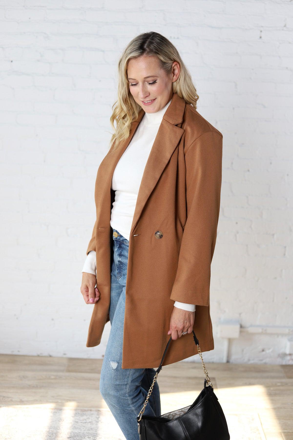 Raine Camel Double Breasted Coat