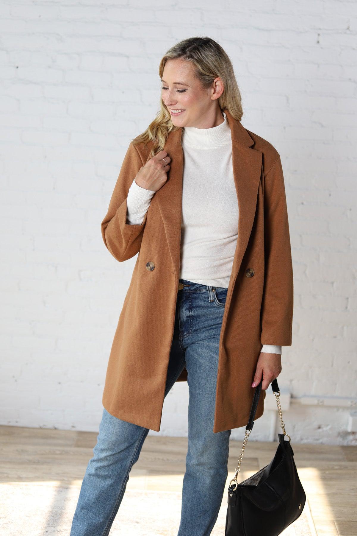 Raine Camel Double Breasted Coat