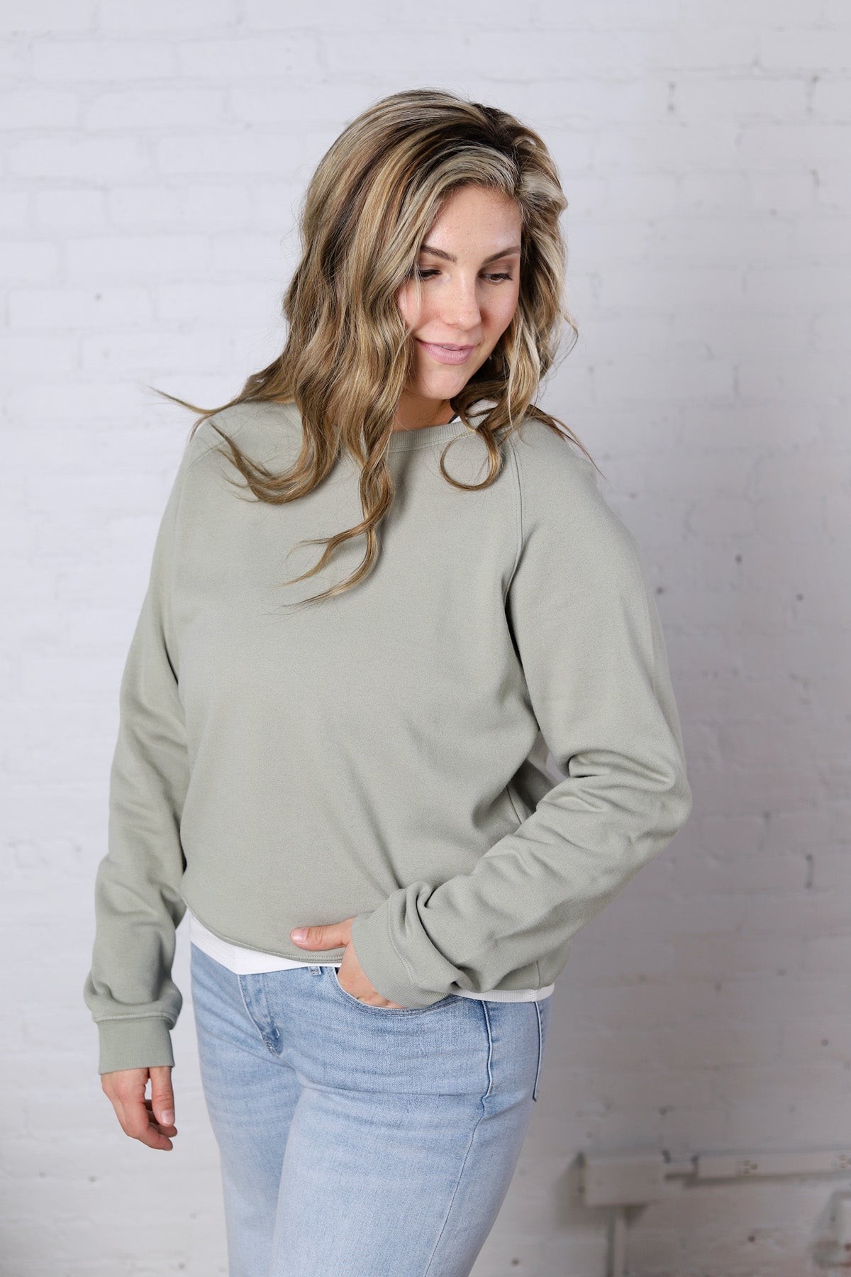 Ravyn Garment Washed Modal Fleece Sweatshirt - Sage FINAL SALE