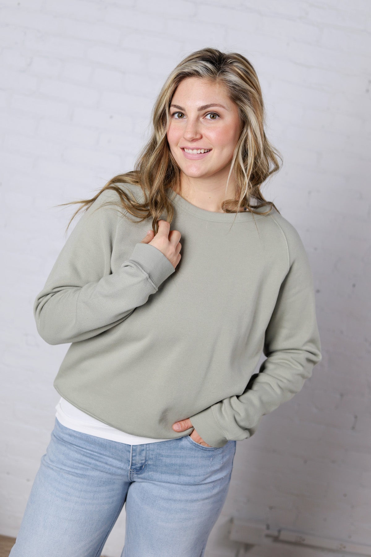 Ravyn Garment Washed Modal Fleece Sweatshirt - Sage FINAL SALE