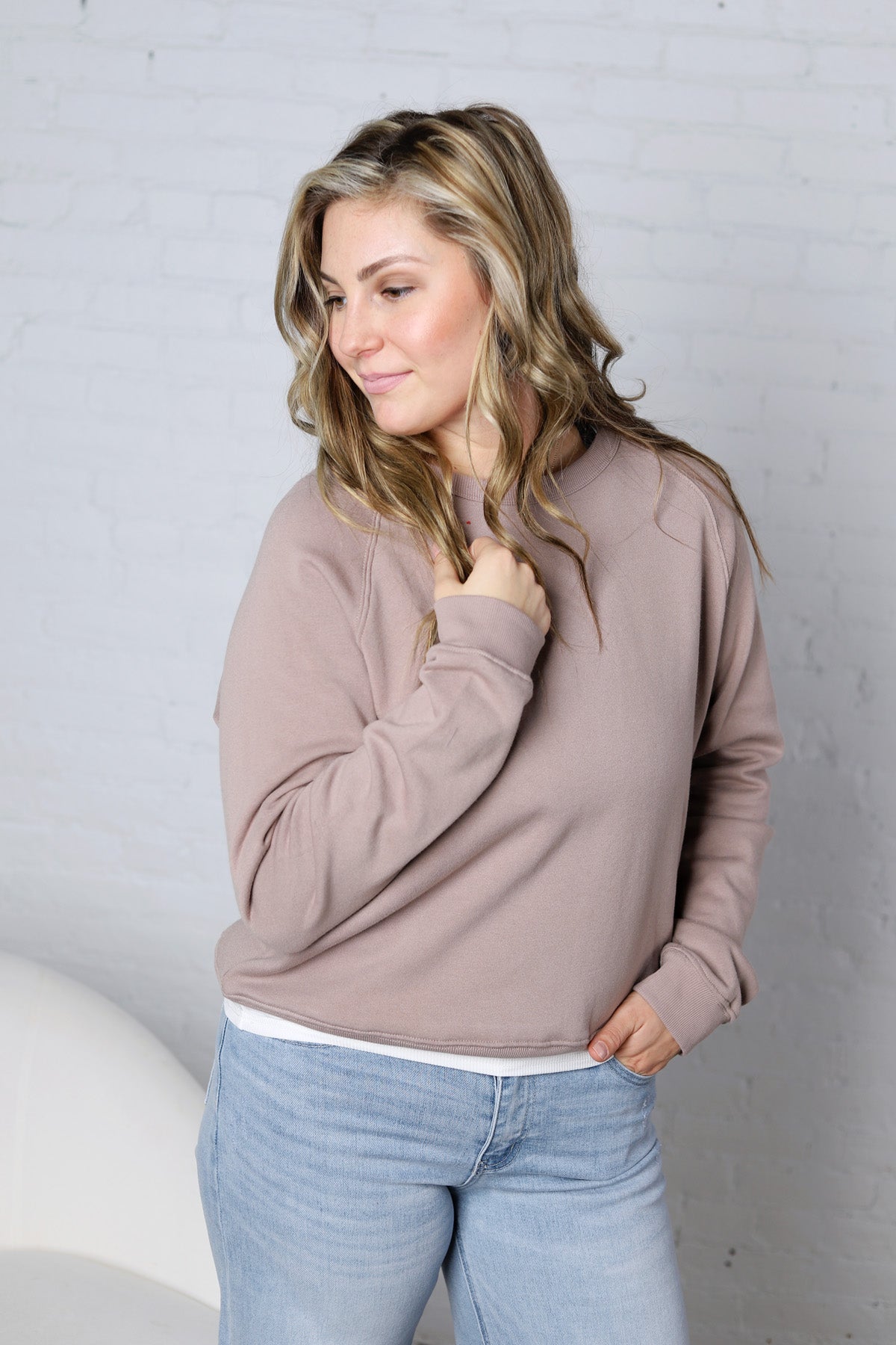 Ravyn Garment Washed Modal Fleece Sweatshirt - Taupe